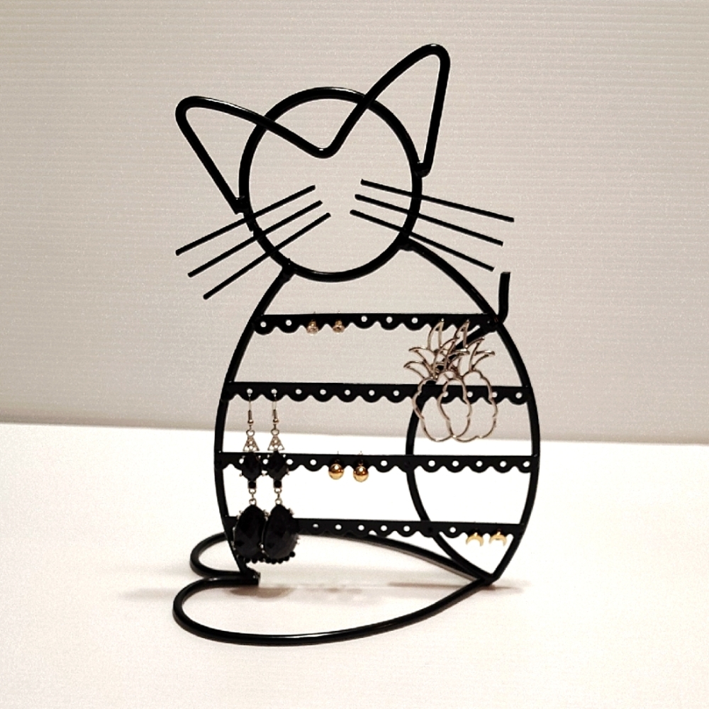 Black Cat Shaped Wire Earring Display